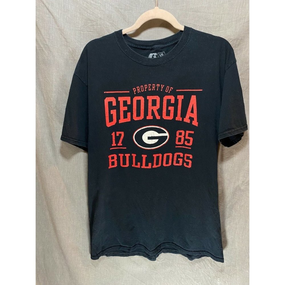 Georgia Bulldogs Russel Shirt Adult Large Black Spell Out‎ Pullover Tee Mens